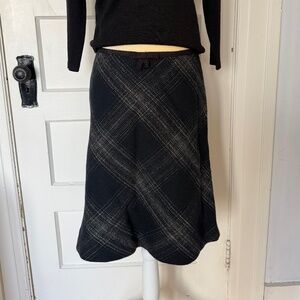 Studio M:  Black & Cream 70% Wool Blend A-Line Midi Skirt - Lined - Size M